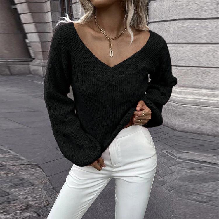 Damen Strickpullover V-Ausschnitt A-Line Ärmel Trendy Damenkleidung