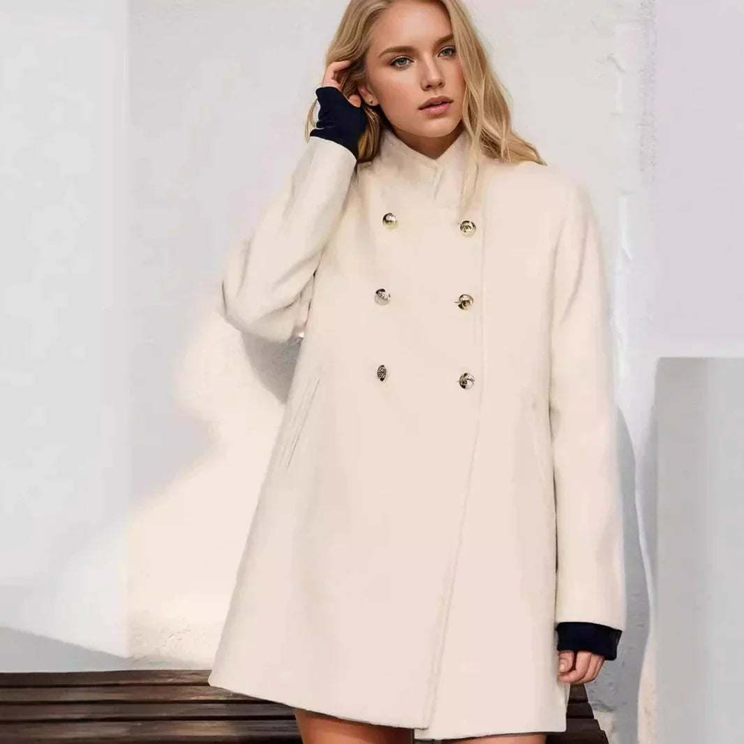 Damen Wolljacke Modern Doppelknöpfe Hochkragen