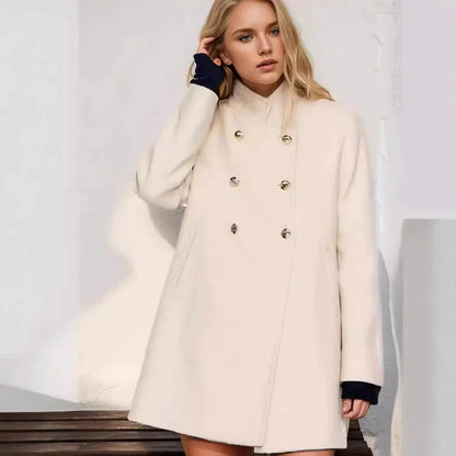 Damen Wolljacke Modern Doppelknöpfe Hochkragen