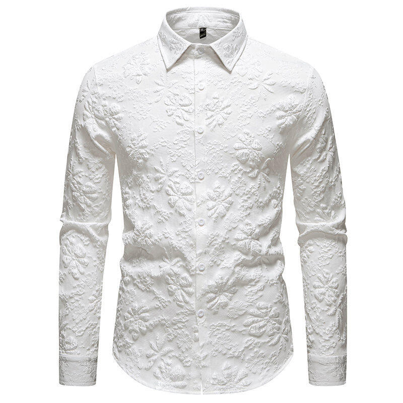 Herren Hemd Blumenmuster Elegant Langarm