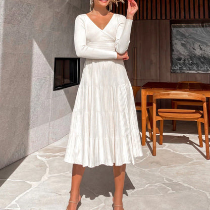 Damen Wickelkleid Elegant Plissiert Sommerkleid
