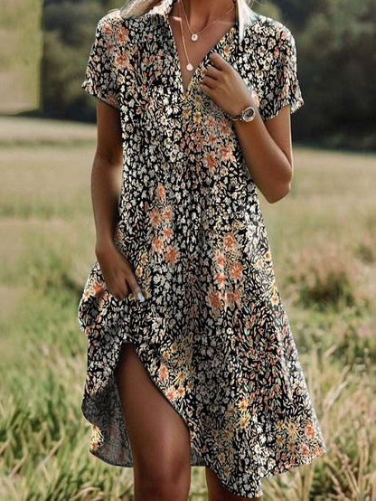 Damen Sommerkleid Blumenmuster Locker Geschnitten