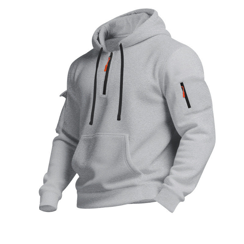 Herren Sportpullover Kapuze Reißverschluss Taschen