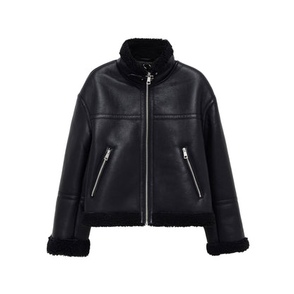 Elegante Lederjacke Aviator Stil Schwarz