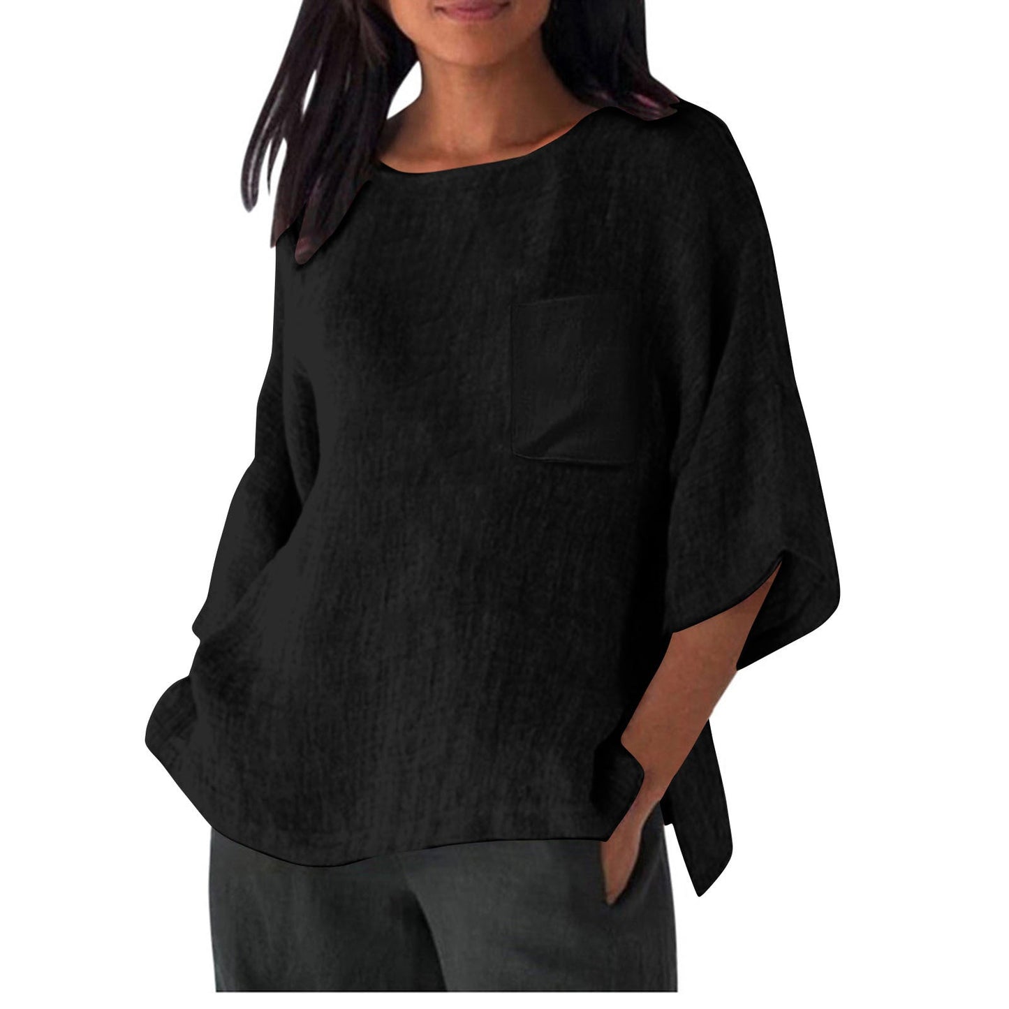 Damen Leinen Top mit Brusttasche Sommerkleidung