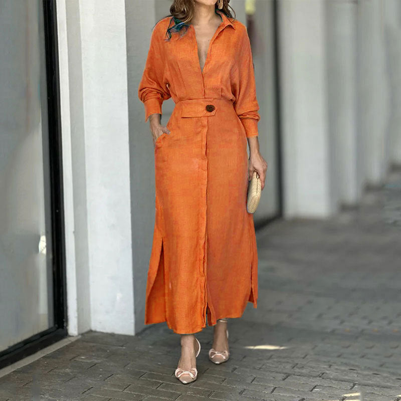 Damen Maxikleid Leinen Elegant Sommerkleid