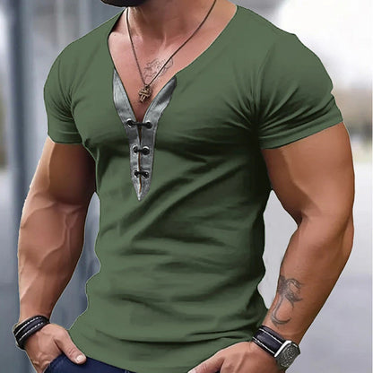 Herren T-Shirt V-Ausschnitt Modern Knopfleiste - IdealeKleiden