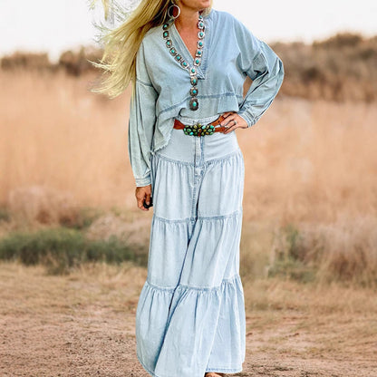 Damen Maxikleid Boho Chic Rüschenrock Elegant