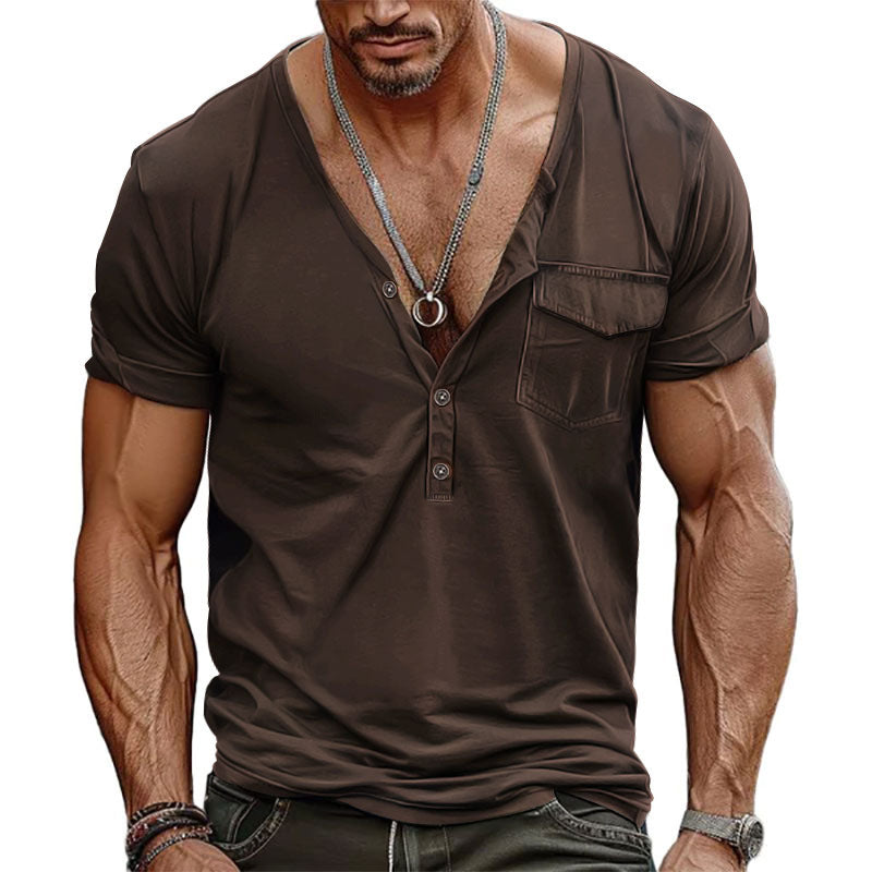 Herren T-Shirt Kurzarm Modern Schnitt Mit Brusttasche