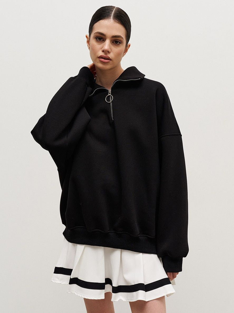 Damen Pullover Modern Reißverschluss Hochkragen