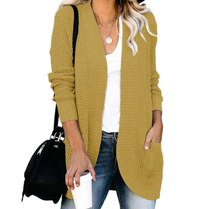 Damen Strickjacke Lässig Offene Front mit Taschen