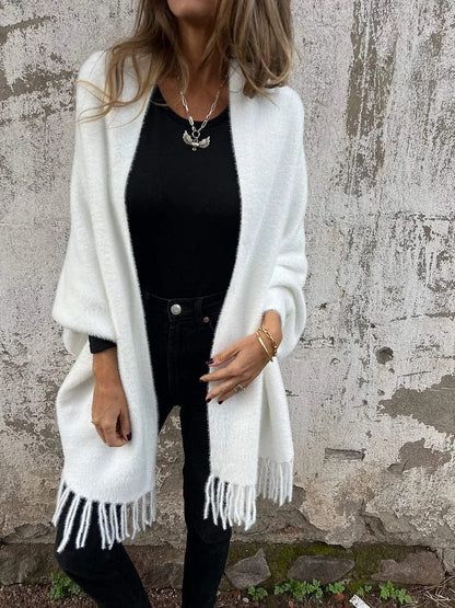 Weicher Damen Poncho mit Fransen Trendig Geschenk