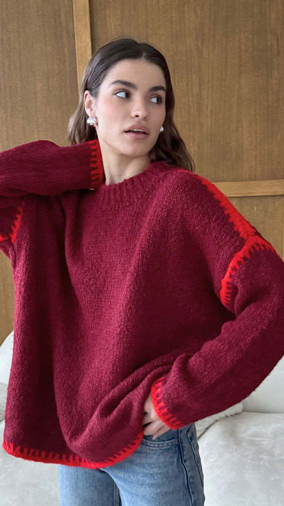 Weicher Damen Pullover mit Kontrast Details