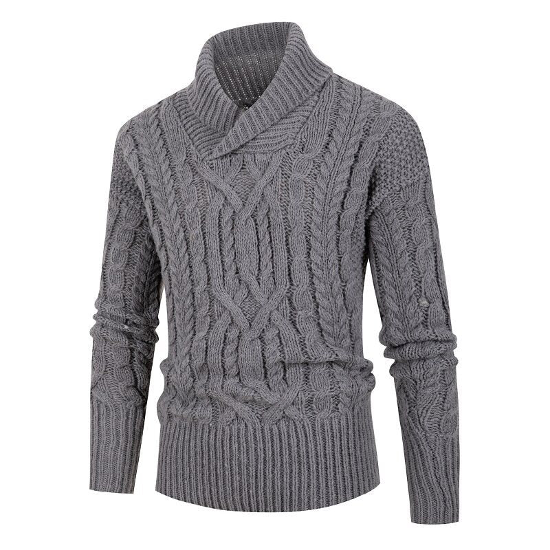 Herren Pullover Grobstrick Schalkragen Zopfmuster Elegant - IdealeKleiden