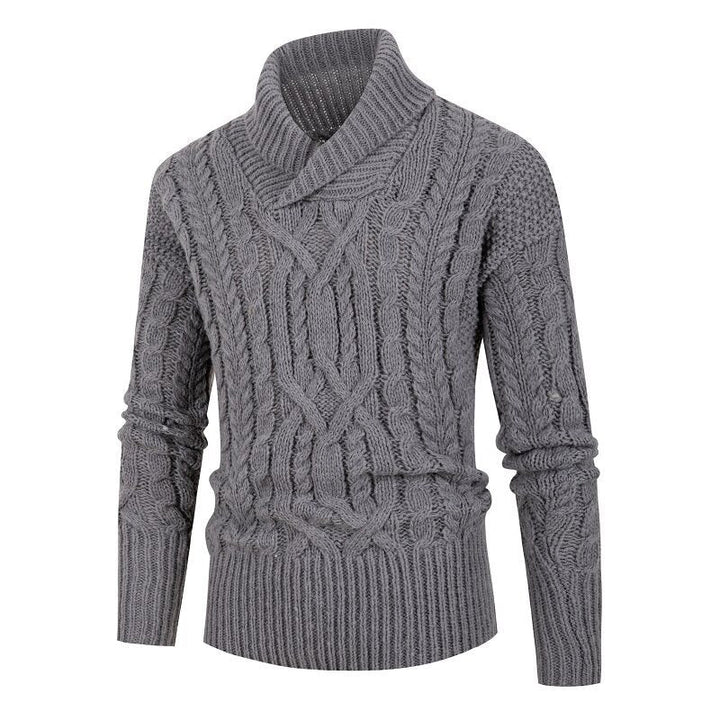 Herren Pullover Grobstrick Schalkragen Zopfmuster Elegant - IdealeKleiden