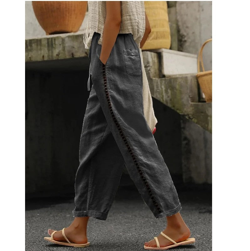 Damen Leinenhose Sommerleicht Mit Knöpfen