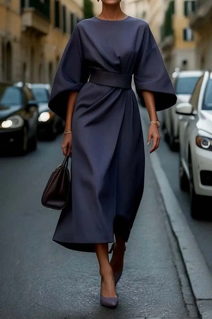 Damen Maxikleid Elegant Geschnürt mit Puffärmeln