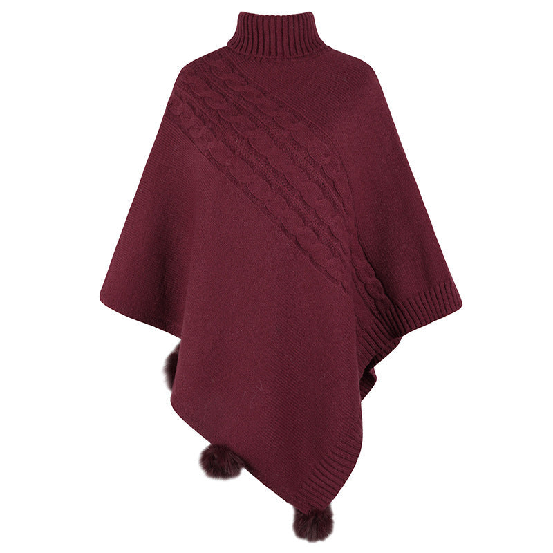 Damen Poncho Modern Zopfmuster Hochkragen