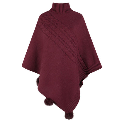 Damen Poncho Modern Zopfmuster Hochkragen
