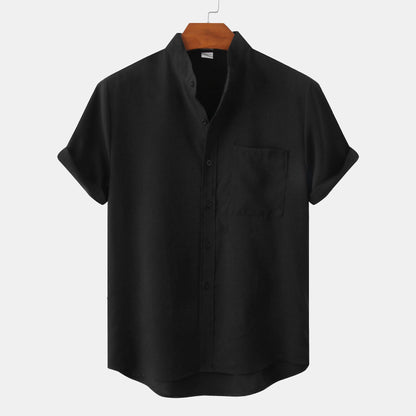 Herren Hemd Kurzarm Modern Stehkragen