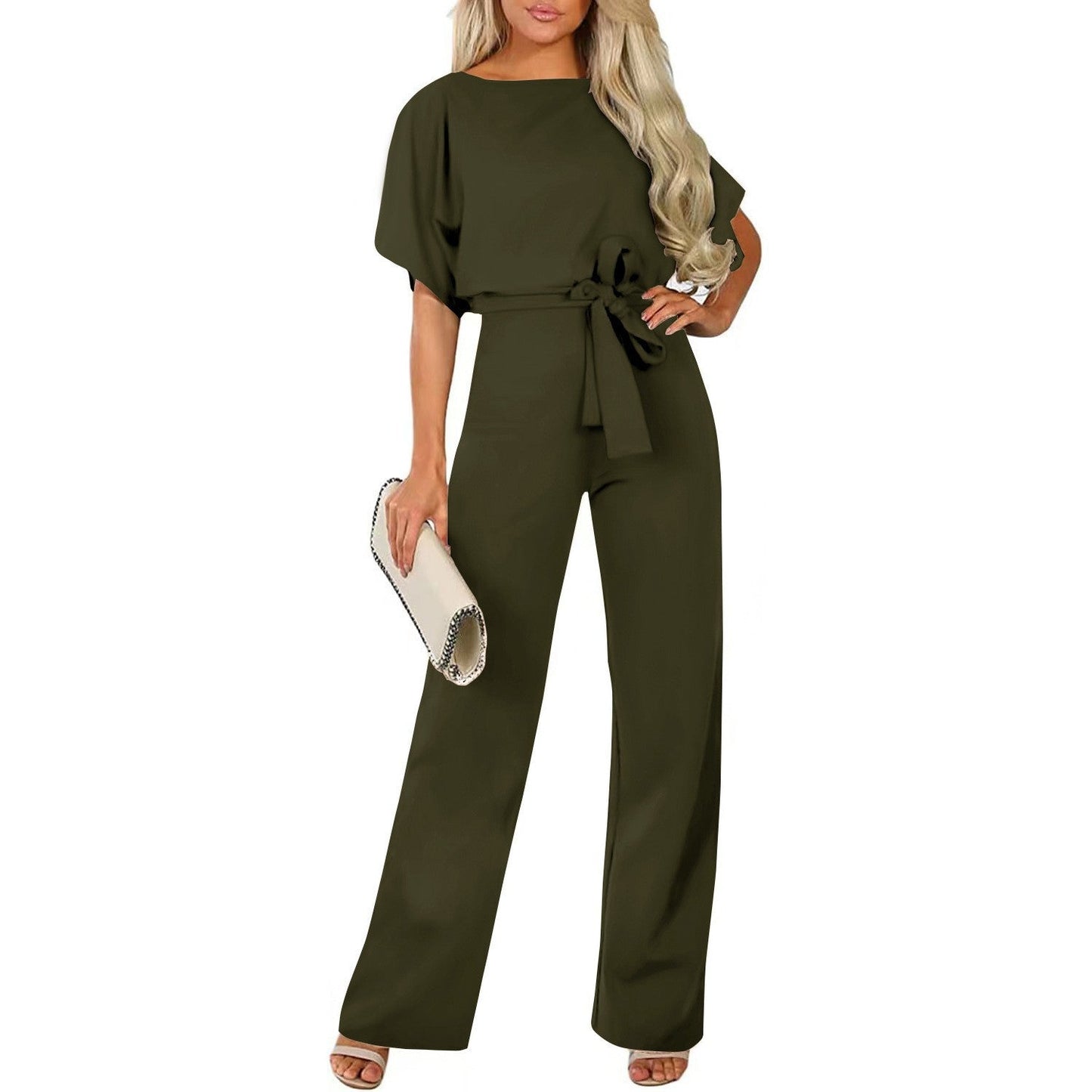 Eleganter Damen Jumpsuit Lang Ärmel Schmal Gürtel