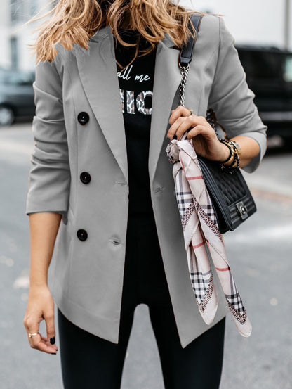 Damen Blazer Elegant Tailliert Doppelknopf