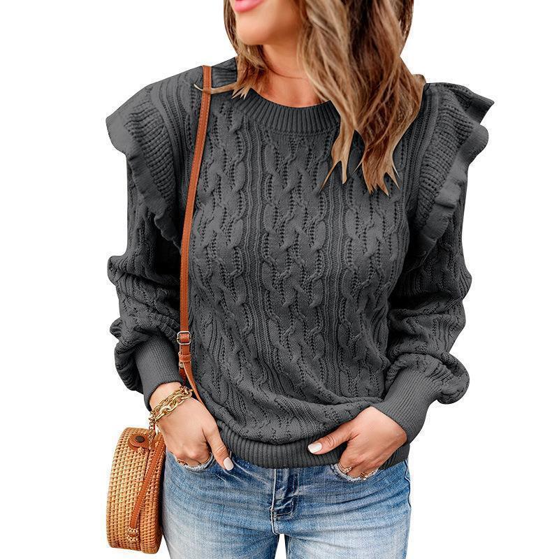 Damen Pullover Strick Zopf Muster Elegант