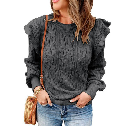 Damen Pullover Strick Zopf Muster Elegант