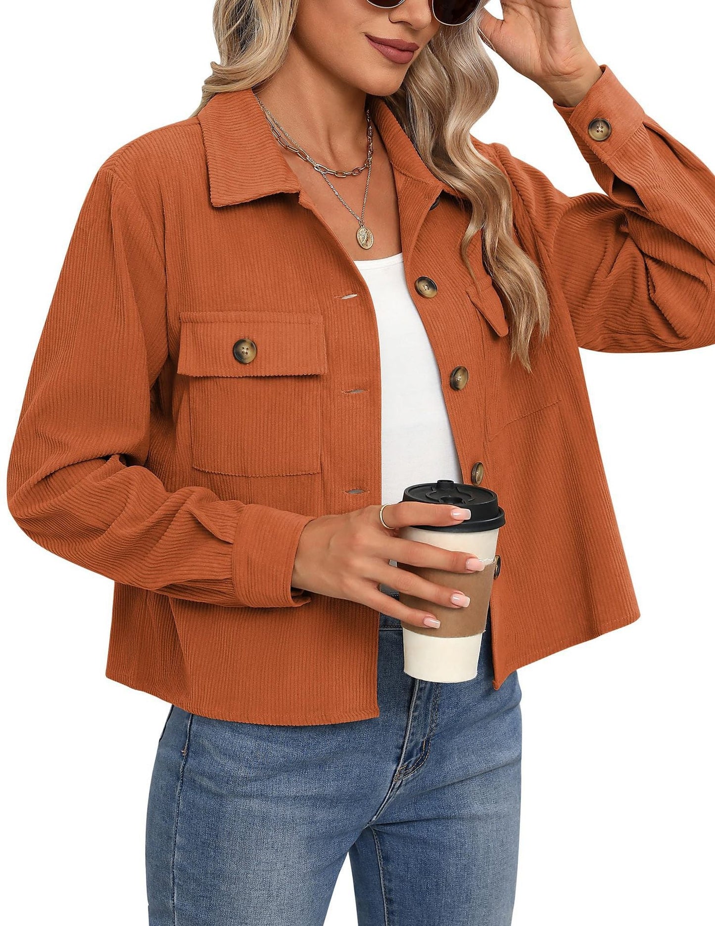 Damen Cordjacke Modern Zweitaschen Design