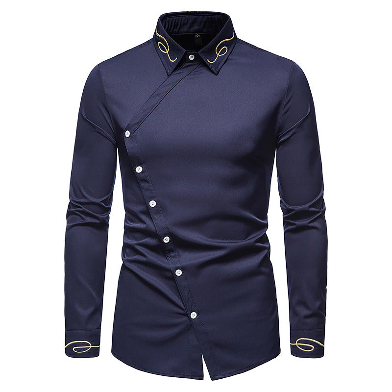 Herren Hemd Elegant Langarm Asymmetrisch Knöpfe