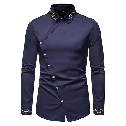 Herren Hemd Elegant Langarm Asymmetrisch Knöpfe