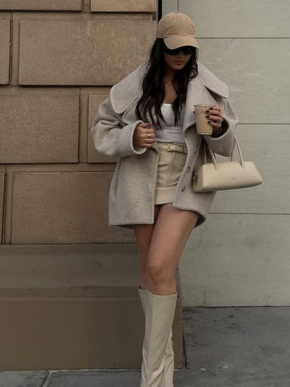 Damen Oversized Wollmantel Großzügig Warm