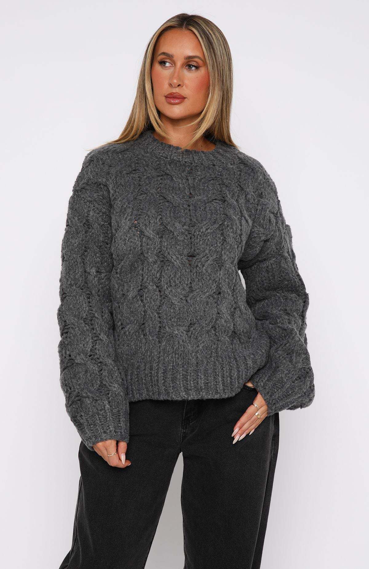 Damen Pullover Grobstrick Modern Zopfdesign