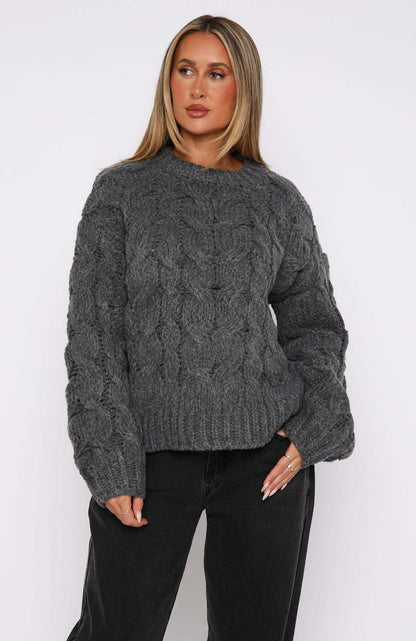 Damen Pullover Grobstrick Modern Zopfdesign