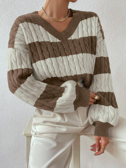 Damen Strickpullover V-Ausschnitt Langärmlig Elegantes Design