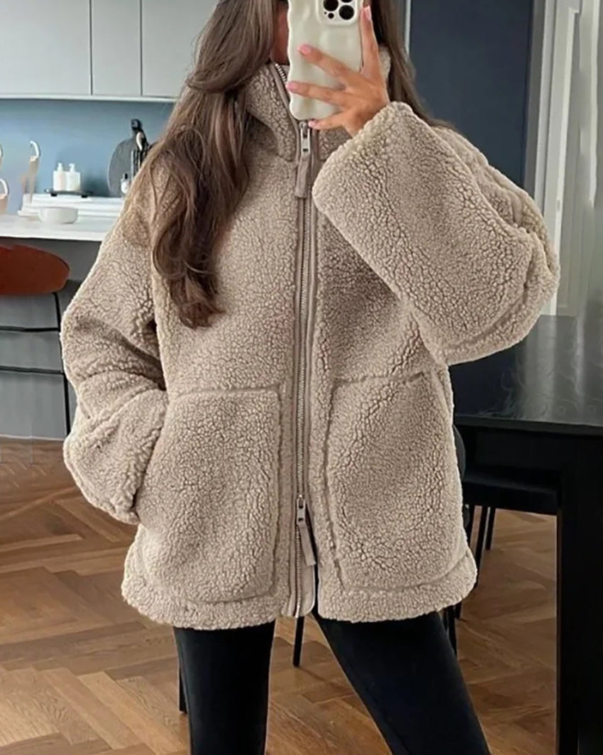 Warme Fleece Steppjacke Doppel-Reißverschluss