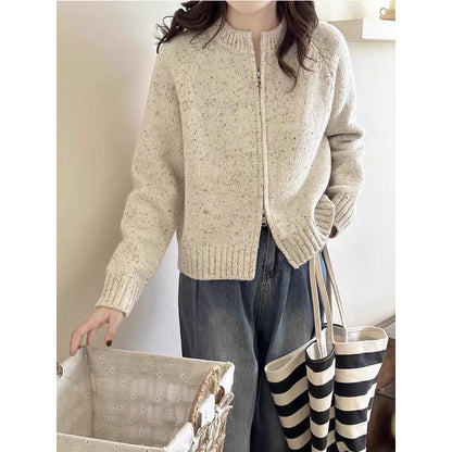 Damen Strickjacke Modern Reißverschluss Elegant