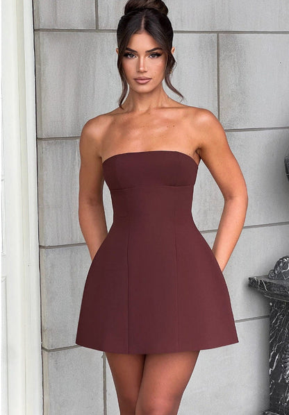 Elegantes Damenkleid A-Linie Trägerlos mit versteckten Taschen
