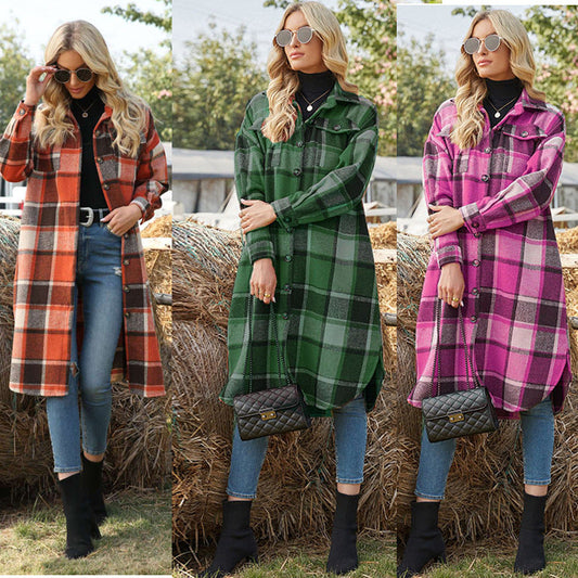 Damen Flanell Kleid Karo Muster Winterlich - IdealeKleiden