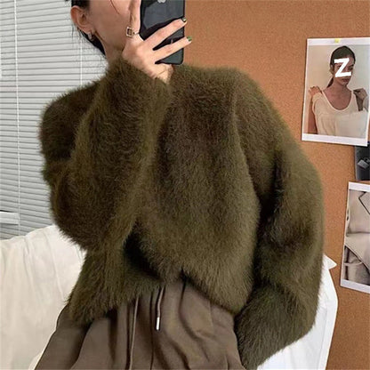 Damen Pullover Weich Lässig Rundhals