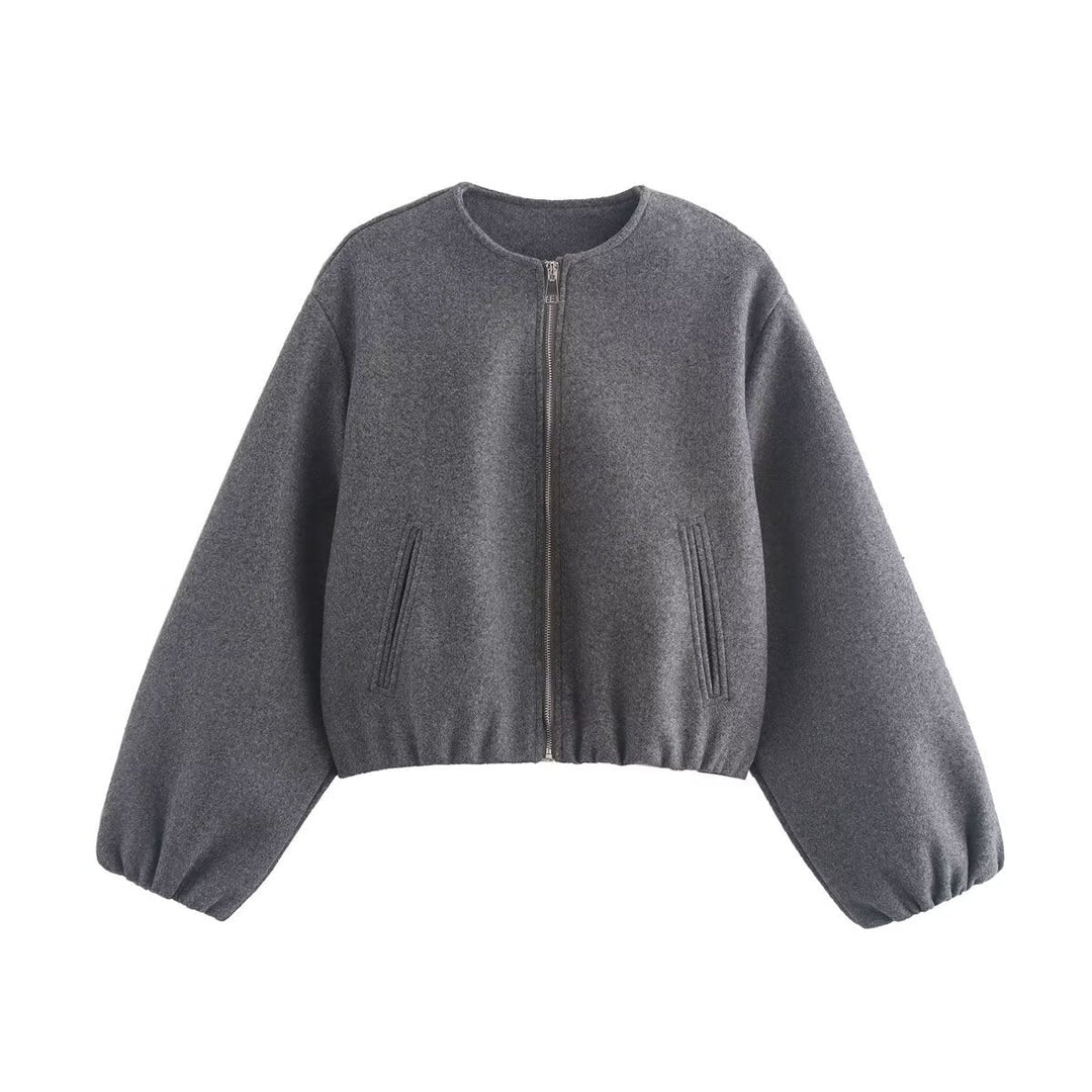 Kurze Damen Wolljacke Reißverschluss Modern Style