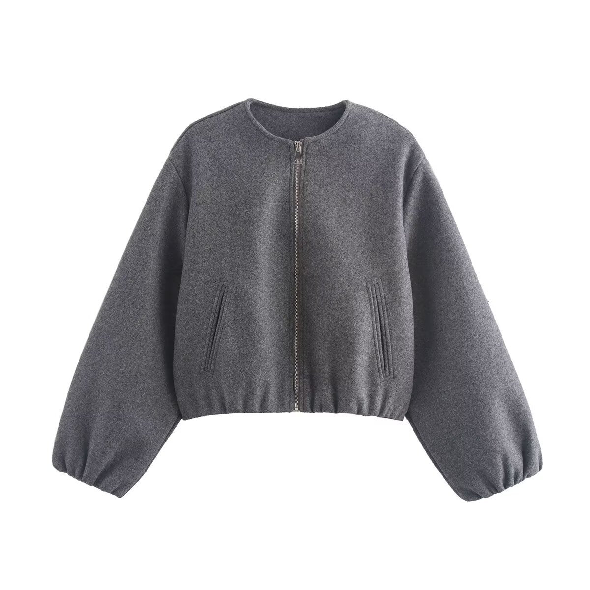 Kurze Damen Wolljacke Reißverschluss Modern Style