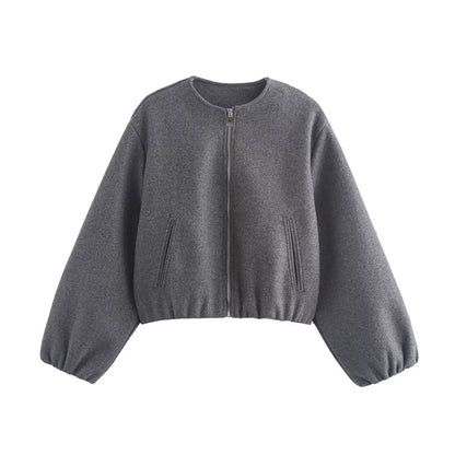 Kurze Damen Wolljacke Reißverschluss Modern Style