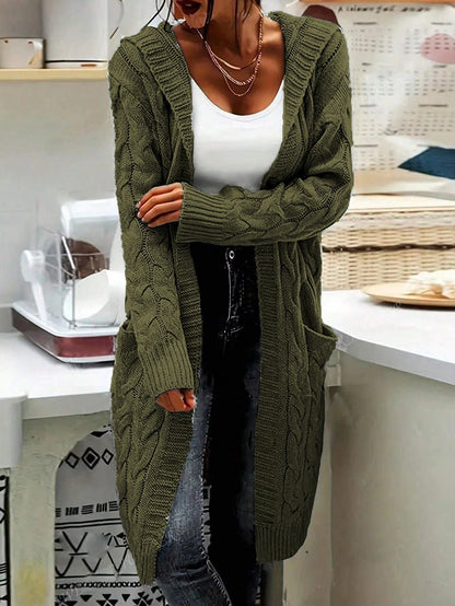 Damen Strickjacke Lässig Lang Große Taschen