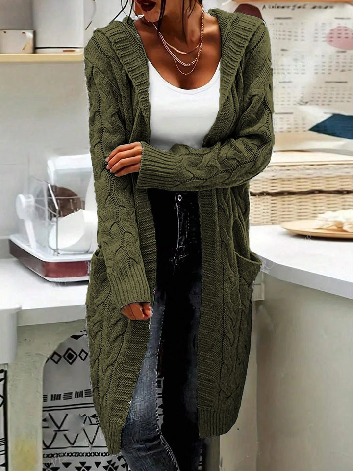 Damen Strickjacke Lässig Lang Große Taschen