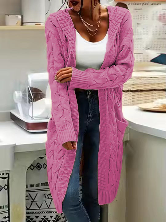 Damen Strickjacke Lässig Lang Große Taschen