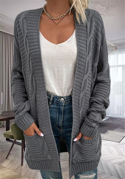 Übergröße Strickjacke Wollmischung Grobstrick mit Taschen