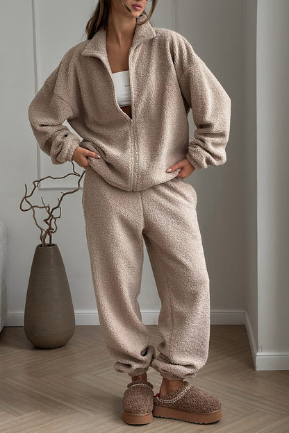 Warmes Fleece Outfit Set Strickjacke und Hose