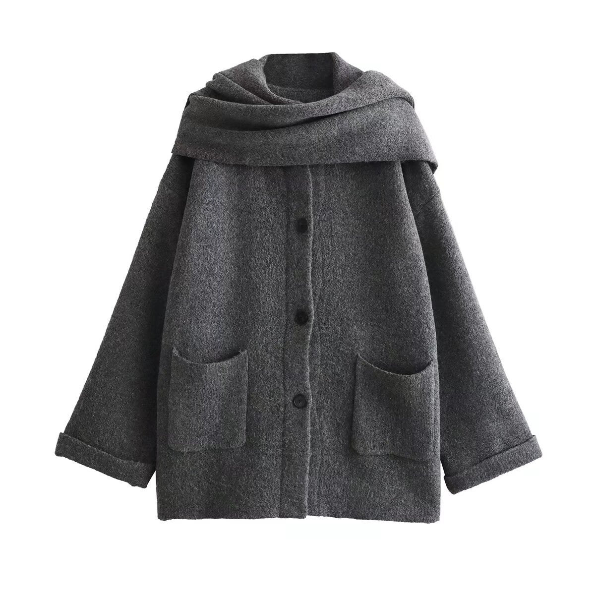 Damen Winterjacke Oversize Warm Wolle Taschen