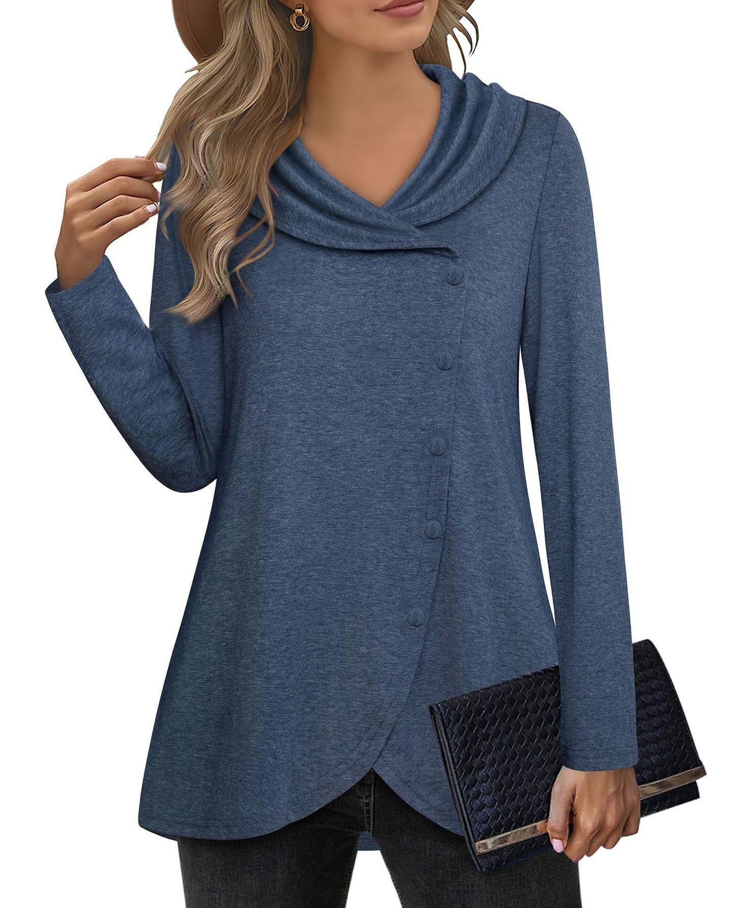 Damen Bluse Elegant Asymmetrisch Kragen Chic